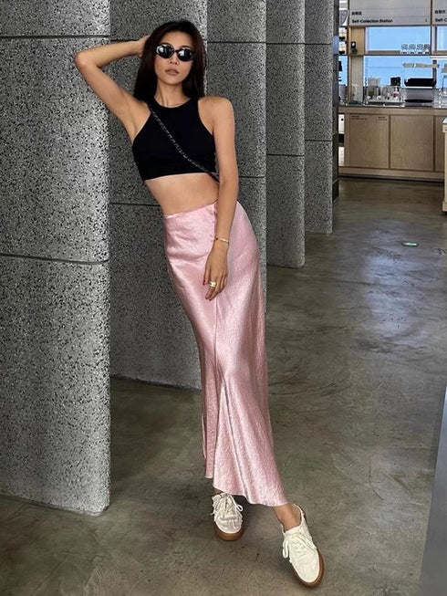 Satin A-line Long Skirt